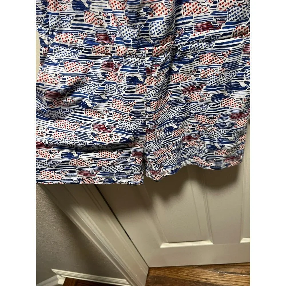 NEW Vineyard Vines | Blue Red White Stars &‎ Stripes Whales Romper Sz L/14